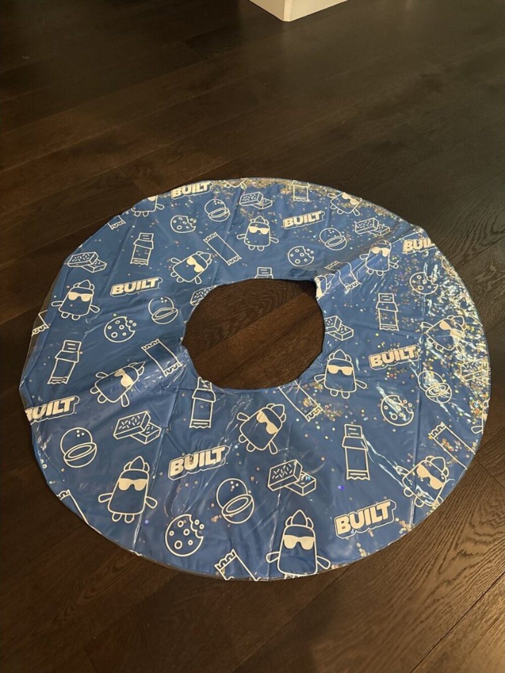 BUILT Bar Blue Glitter Vinyl Donut Pool Float Inflatable Ring